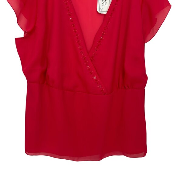 Jennifer Lauren Women Plus Coral/Red Flutter Sleeve V-Neck Blouse 3X Polyester - Picture 2 of 11